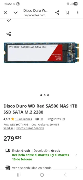 WD Red SA500 NAS SSD 1TB M.2 2280