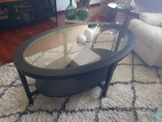 Mesa de centro ovalada madera y cristal