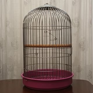 Jaula para pájaros plateada y rosa