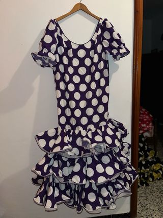 Vestido Flamenca Lunares Morado Blanco