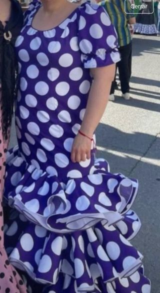 Vestido Flamenca Lunares Morado Blanco