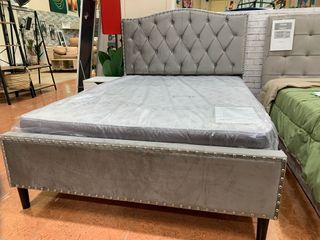 Cama capitoné 135x190 cm terciopelo gris