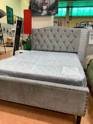 Cama capitoné 135x190 cm terciopelo gris