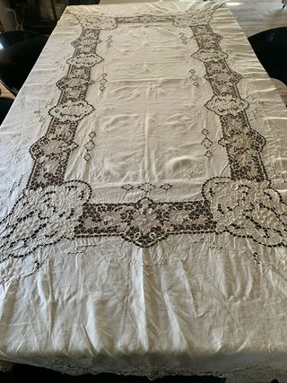 Tovaglia antica lino ricamo pizzo