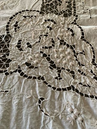 Tovaglia antica lino ricamo pizzo