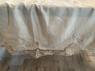 Tovaglia antica lino ricamo pizzo