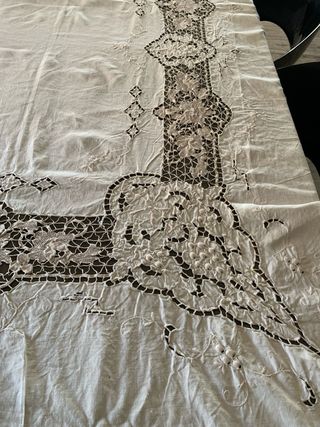 Tovaglia antica lino ricamo pizzo
