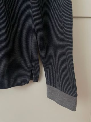 Polo Lacoste manga larga rayas azul y gris talla L