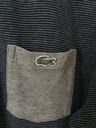 Polo Lacoste manga larga rayas azul y gris talla L