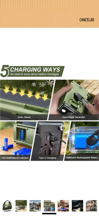 Radio de Emergencia Solar Manivela SOS