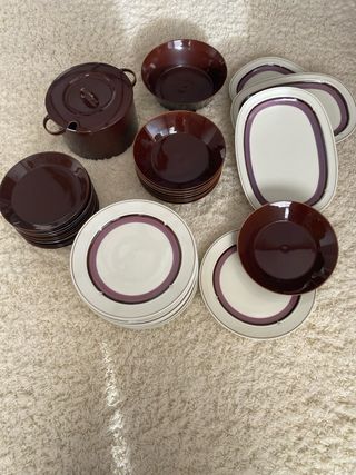 Vajilla Bidasoa Porcelana Marrón y Blanca