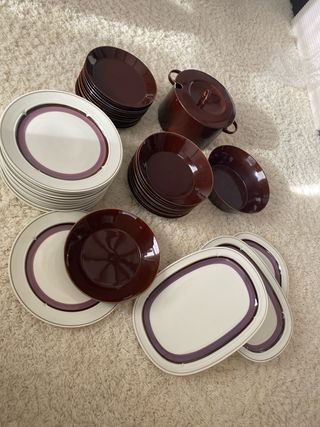 Vajilla Bidasoa Porcelana Marrón y Blanca