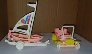 Coche, remolque y velero Pin y Pon 80's de Famosa