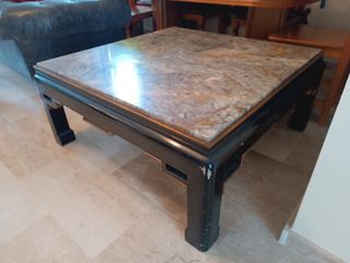 Mesa centro mármol y madera negra