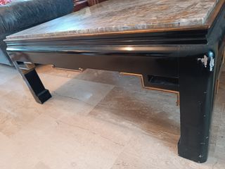 Mesa centro mármol y madera negra