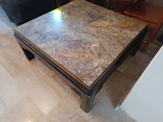 Mesa centro mármol y madera negra