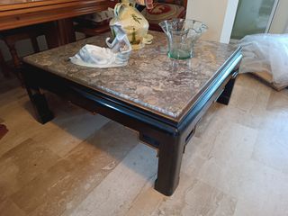 Mesa centro mármol y madera negra
