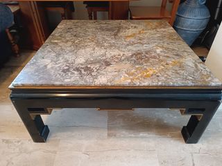 Mesa centro mármol y madera negra