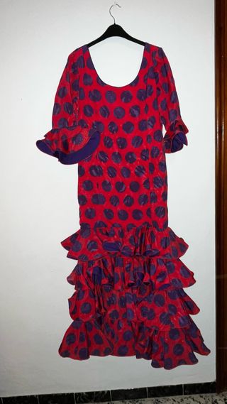 Vestido Flamenca Lunares Rojo y Morado