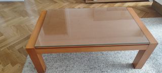 Mesa centro elevable cristal y madera