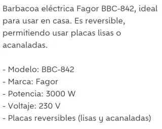 Asador / Plancha / Grill Eléctrico Fagor BBC-842