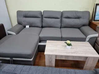 Sofá chaise longue cama gris polipiel