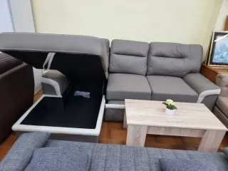 Sofá chaise longue cama gris polipiel