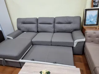 Sofá chaise longue cama gris polipiel