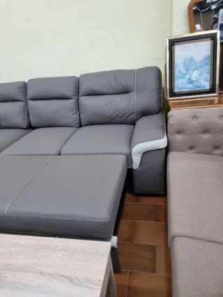 Sofá chaise longue cama gris polipiel
