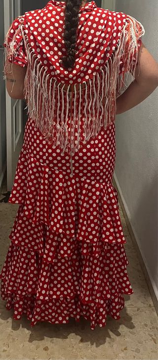 Traje Flamenca Lunares Rojo y blanco+mantoncillo