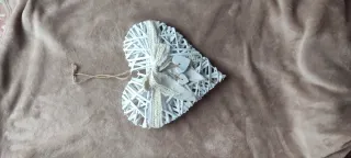 Corazón mimbre blanco vintage colgante