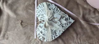 Corazón mimbre blanco vintage colgante