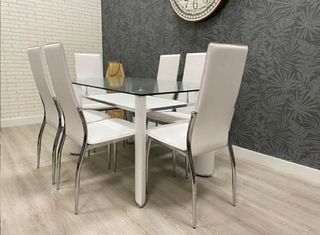 Comedor cristal 6 sillas blancas - Envio gratis