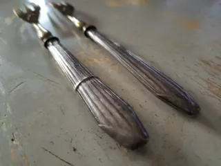 Tenedor antiguo plata ley y bronce vintage