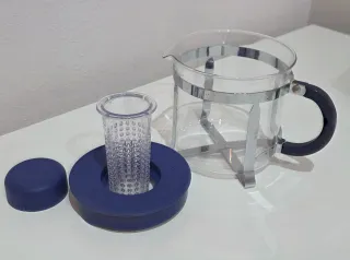 Tetera cristal c/infusor, 6 vasos, base acero inox