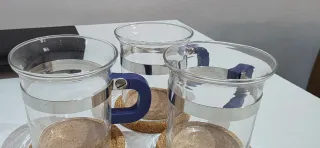 Tetera cristal c/infusor, 6 vasos, base acero inox