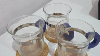 Tetera cristal c/infusor, 6 vasos, base acero inox