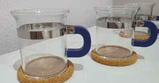 Tetera cristal c/infusor, 6 vasos, base acero inox