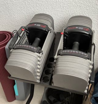 Mancuernas Powerblock 41 EXP ajustables + soporte