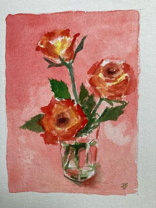 Acquerello rose in vaso
