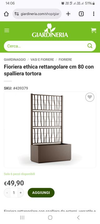 Fioriera Rettangolare con Spalliera Tortora