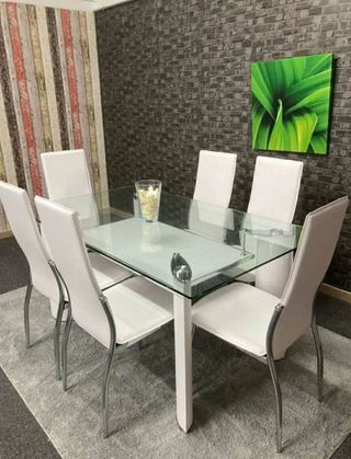 Comedor cristal 6 sillas blanco - Envio gratis