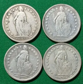 4 Monedas Plata Suiza 1 Fr.