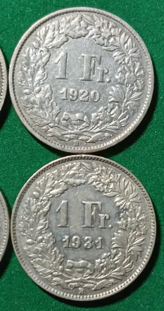 4 Monedas Plata Suiza 1 Fr.