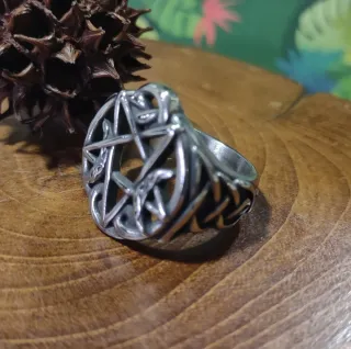 Anillo Acero Estrella 5 Puntas Pentagrama