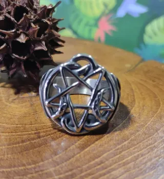 Anillo Acero Estrella 5 Puntas Pentagrama