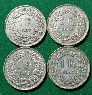 4 Monedas Plata Suiza 1 Fr.