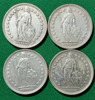 4 Monedas Plata Suiza 1 Fr.