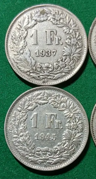 4 Monedas Plata Suiza 1 Fr.