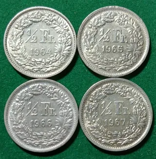 4 Monedas Plata 1/2 Fr. Suiza 1964-1967